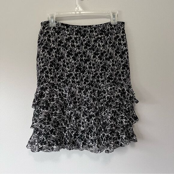 Ann Taylor Petites Silk Floral Ruffle Tier Skirt Size 6P - Picture 2 of 6